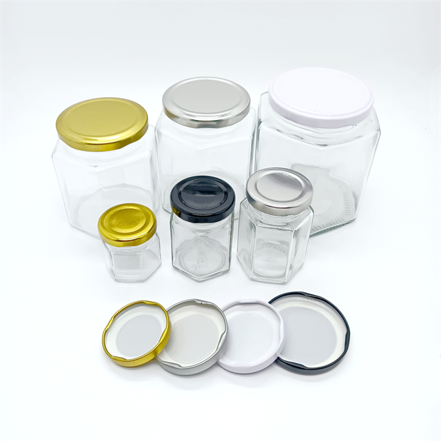 Hexagon Glass Jars With Gold Lids Plastisol Lined for Jam Honey Baby Food Diy Magnetic Spice Jars Crafts Canning Jars