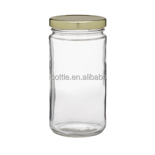 Wholesale Clear Empty 8oz 250ml Tall Cylinder Paragon Food Glass Jar With Metal Cap for Sauce Pickle