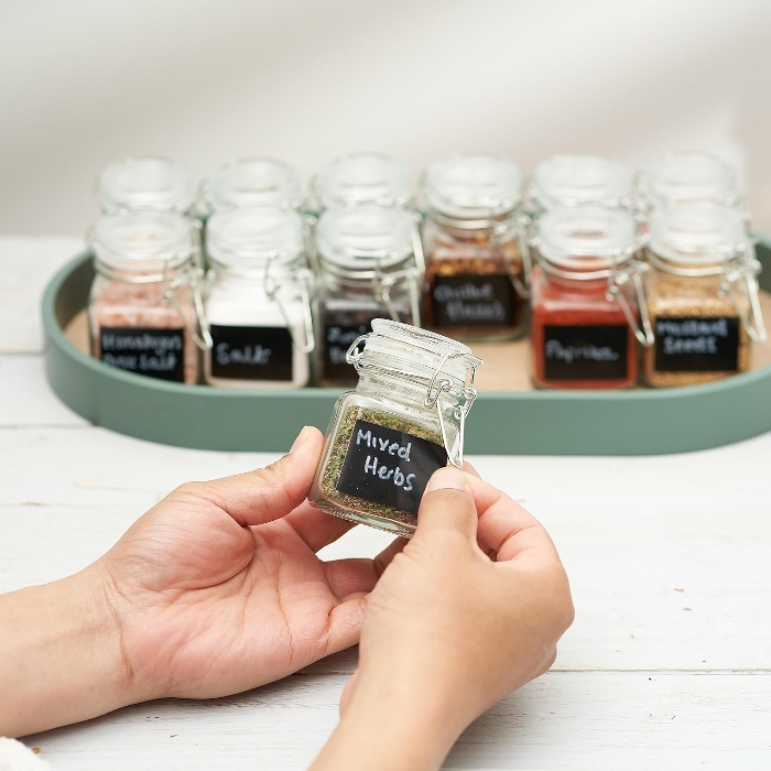 Square Glass Kitchen Storage Canister Jars 100 ml Clear Food Storage Jars With Clear Lid and Bail & Trigger Hermetic Seal