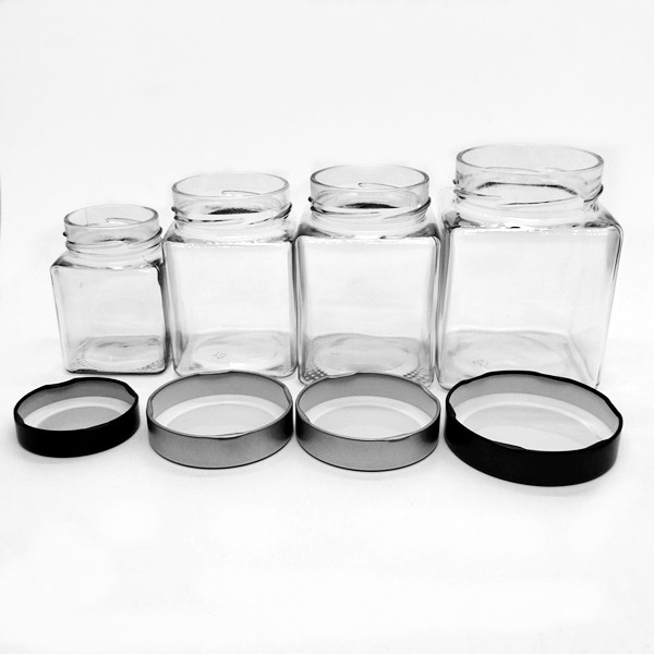 Factory Food Packaging Jars Wholesale Square Shape Glass Jar With Deep Twist off Lid Factory