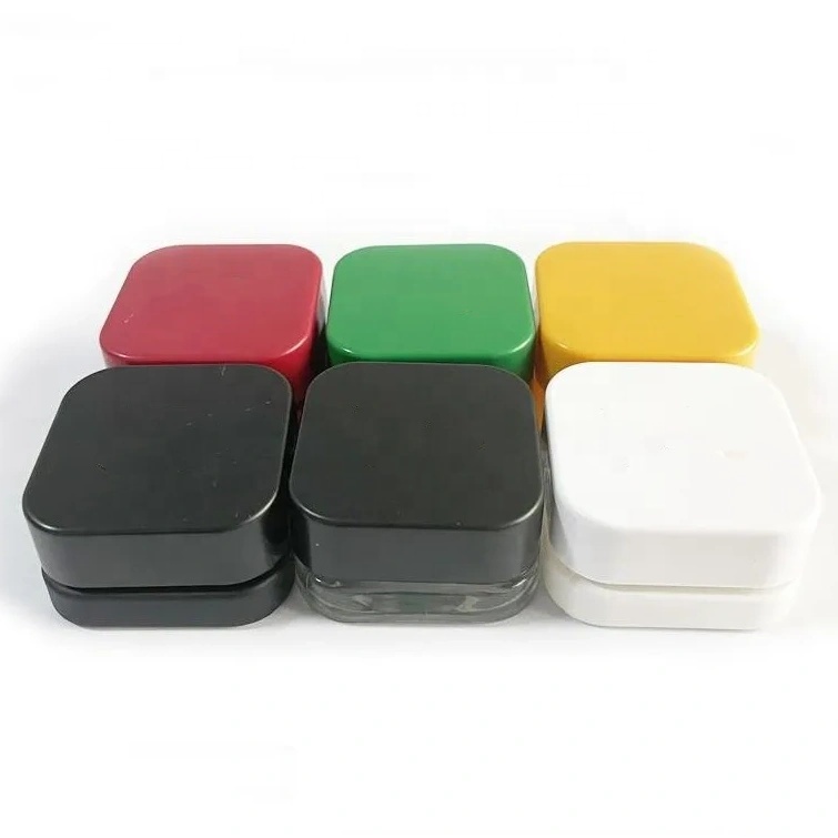 Stocked 15ml 9ml 7ml 5ml Black Square Child Resistant Clear Black White Custom Color Glass Concentrate Jar