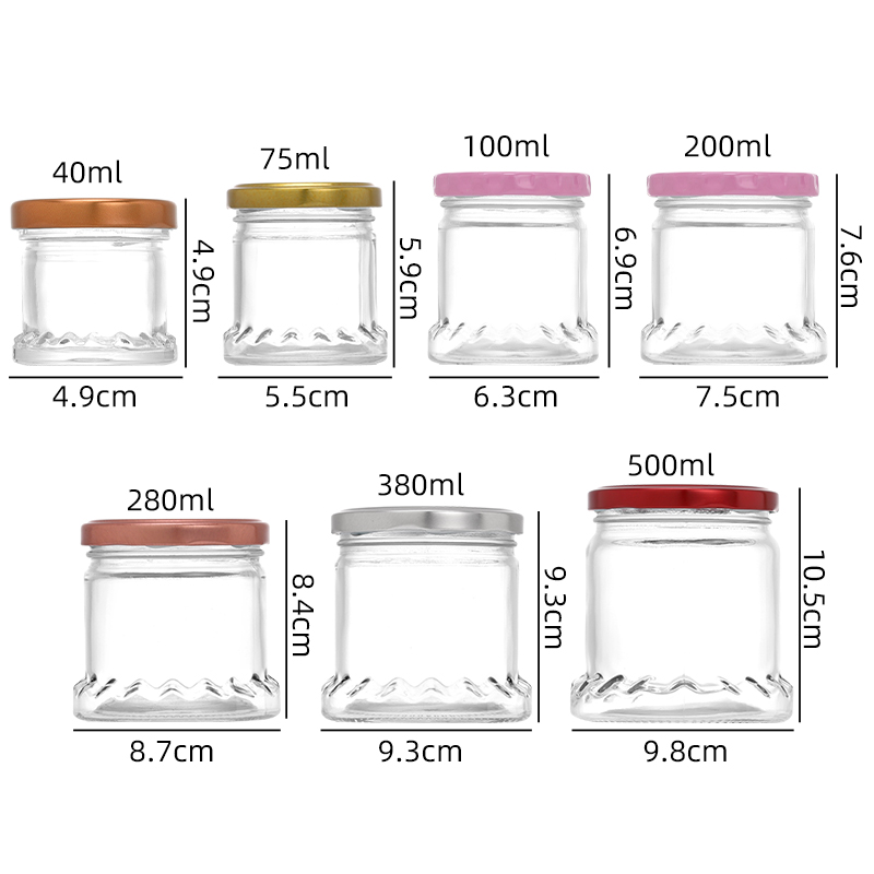 75ml 100ml 200ml 280ml 380ml 500ml Recyclable Custom Round Wide Mouth Pickle Jam Glass Honey Jar With Metal Lug Cap