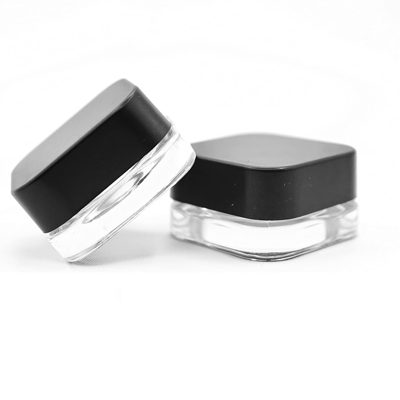 5ml 7ml 9ml Square Jar W/Dual Compartments Cube Jar Glass Container Concentrate Jars With Child Safe Black  Cap