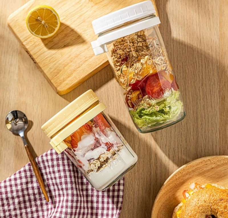 Pack Overnight Oats Containers 16 oz Glass Mason Overnight Oats Jars Overnight Oats Containers With Lids and Spoons