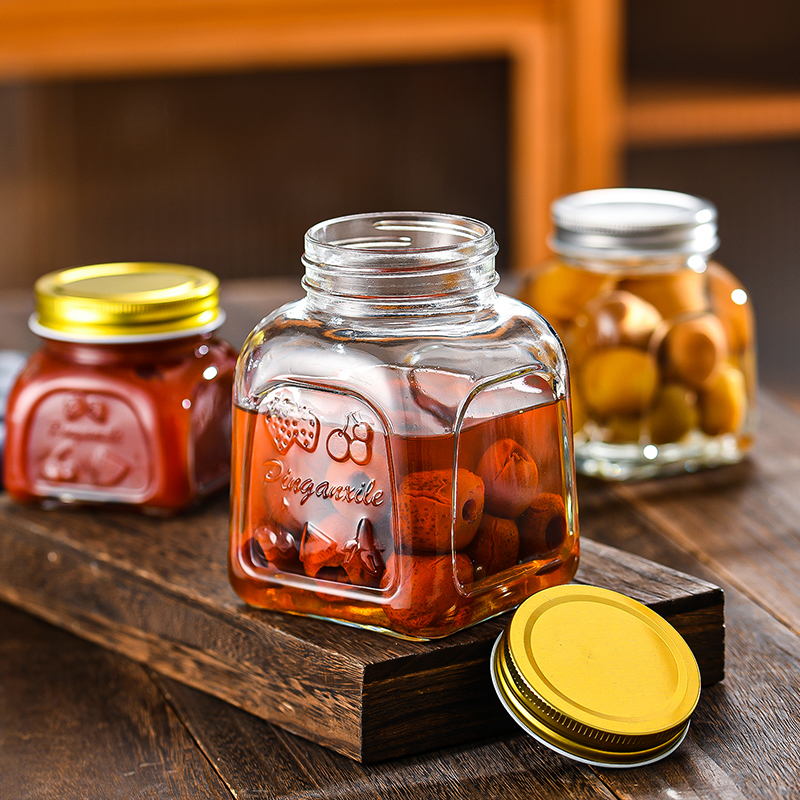 Clear 25oz Walnuts Spice Food Peanut Butter Sauce Storage Container 750ml Square Round Fruit Jam Glass Jar