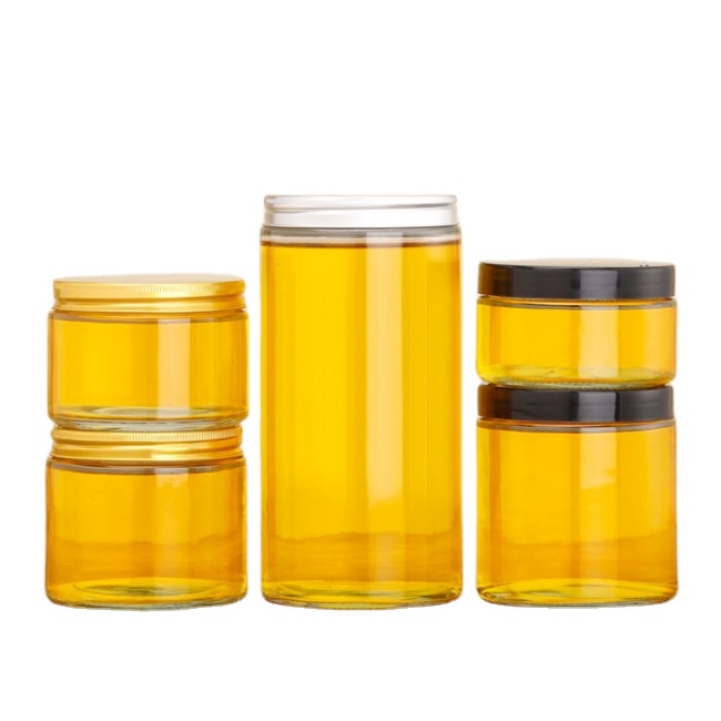 Wide Mouth Clear Straight Sided Storage Bottle 200-1000ML Glass Jar With Metal Lid or Plastic Lid