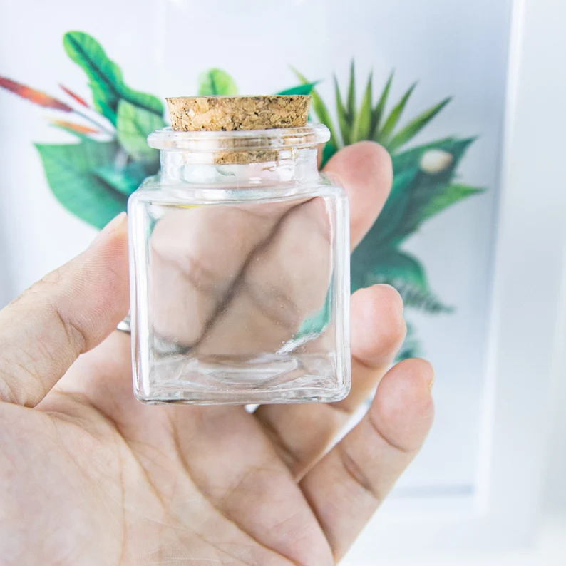 Wholesale 50ml Mini Square Glass Favor Jar With Cork Stopper for Candy and Spice