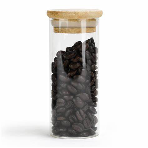 8oz 10oz  Wood Suction Lid Food Storage Dry Flower Pre Roll Candy Spice Glass Jar Container with Bamboo Cap