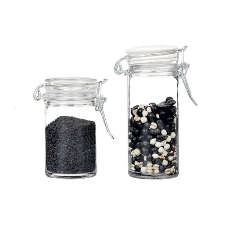 Wholesales Factory Price Airtight Storage Glass Jar With Metal Clip/glass Storage Jar Bottle With Flip Top Cap