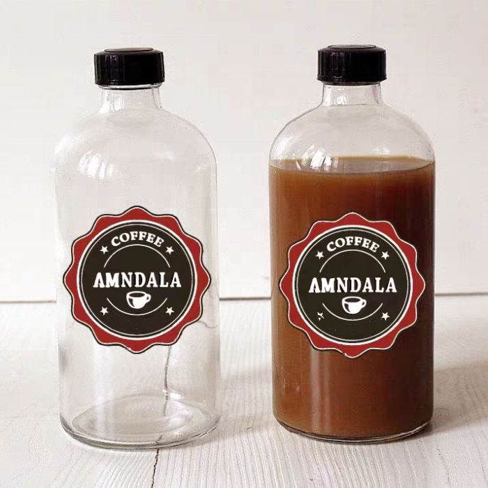 Fancy Drink Water Glass Bottle 240ml 480ml Bulk Boston Round Glass Bottles With Screw Lid 8oz 16oz