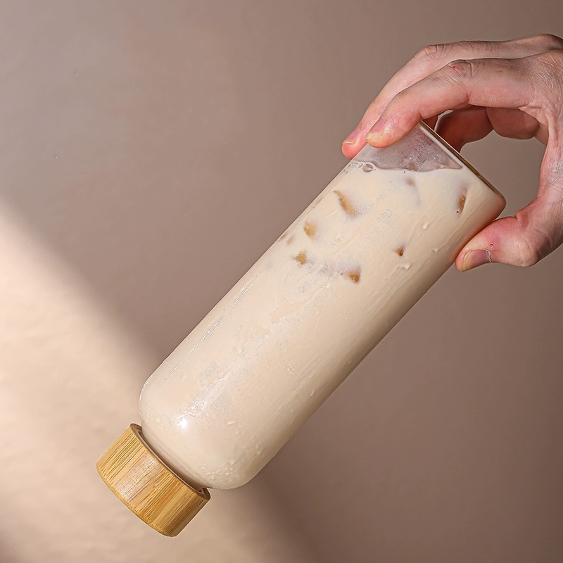 Free Sample 350ml 500ml 16oz 700ml 1l Transparent High Borosilicate Glass Water Bottle With Bamboo Lid