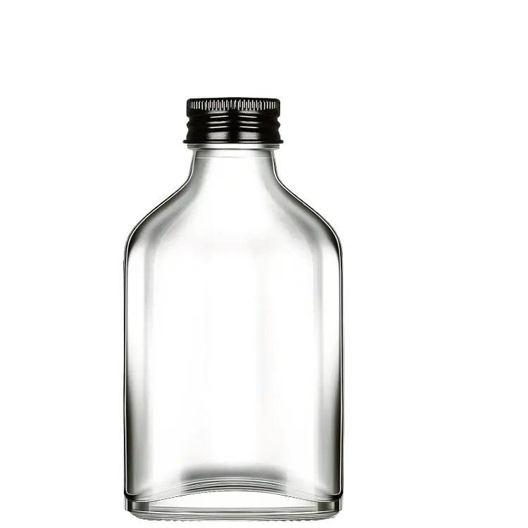 Hot Sale 100ml 200ml 350ml 500ml Flat Square Clear Cold Liquor Beverage Juice Coffee Wine Glass Flask Bottle With Aluminum Cap