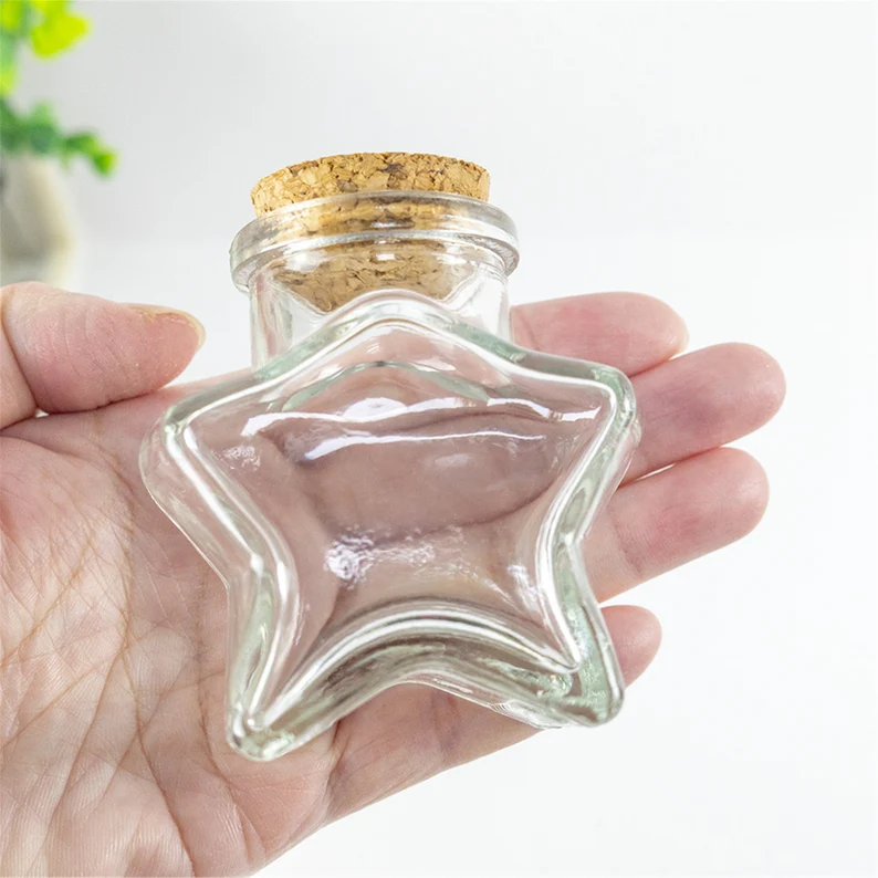 60ml 150ml 300 ml 10 OZ Empty Clear Star Shaped Glass Jar for Party Favors Spices Jar Herbs Keepsakes With Cork Stopper