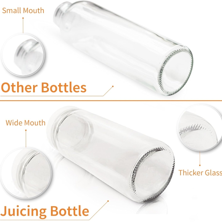 16oz Juice Bottles 500ml Clear Glass Jars With Lids, Reusable Round Beverages Drinking Jars With Screw Caps for Travel Milk