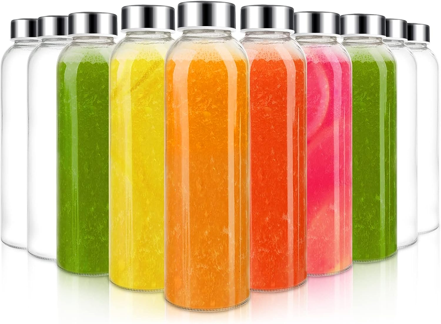 Hot Sale Clear 300ml 500ml 800ml Empty Voss Glass Bottle for Juice Water Milk Drinks Soda With Plastic Cap