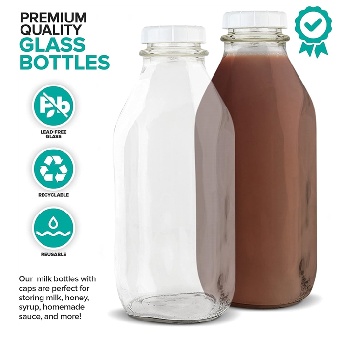 1 Liter Glass Milk Bottles 32 Oz Milk Jars With Lids  Food Grade Glass Bottles for Milk, Buttermilk, Honey, Maple Syrup, Jam