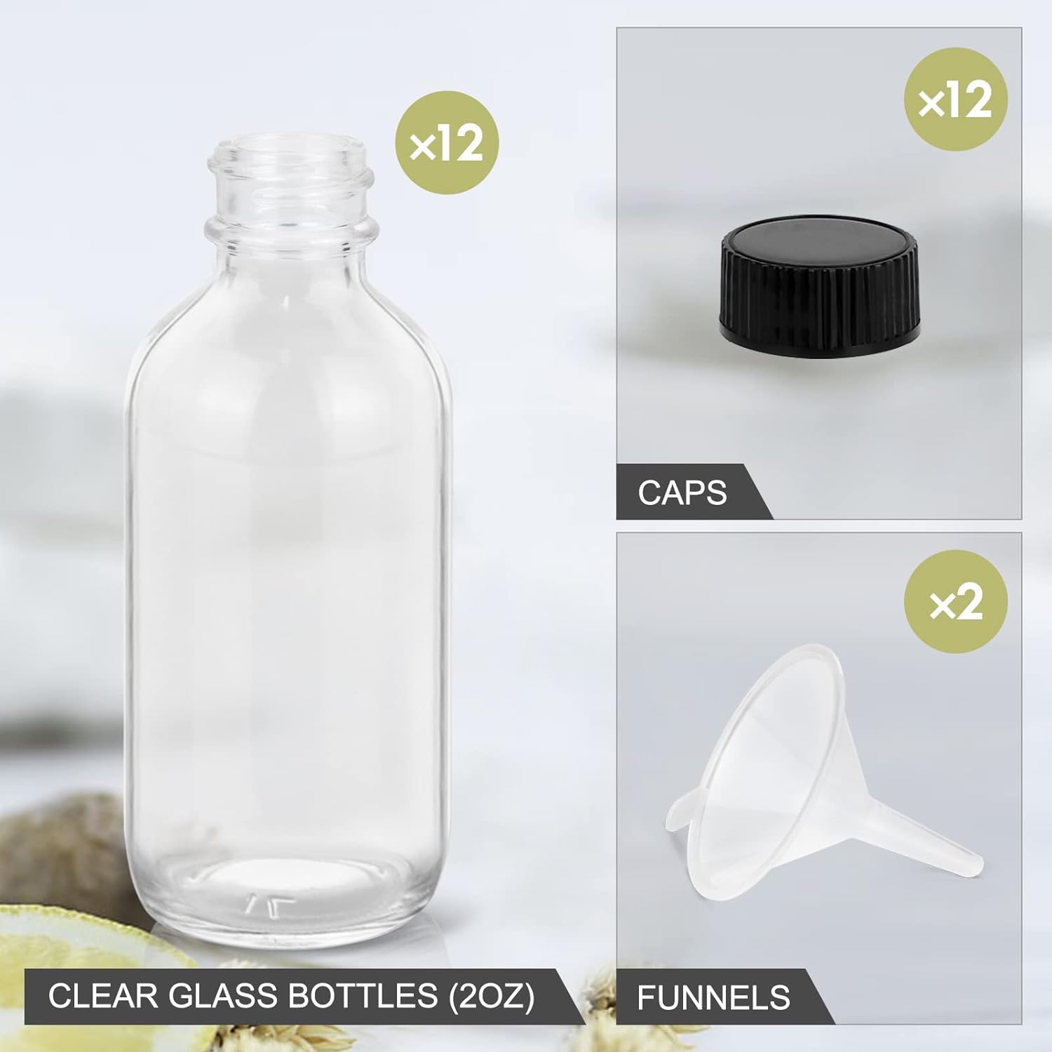 Wholesale 2oz 60ml Clear Glass Potion Juice Wellness Ginger Shots Whiskey Liquids Mini Travel Essential Boston Bottles With Lid glass bottle