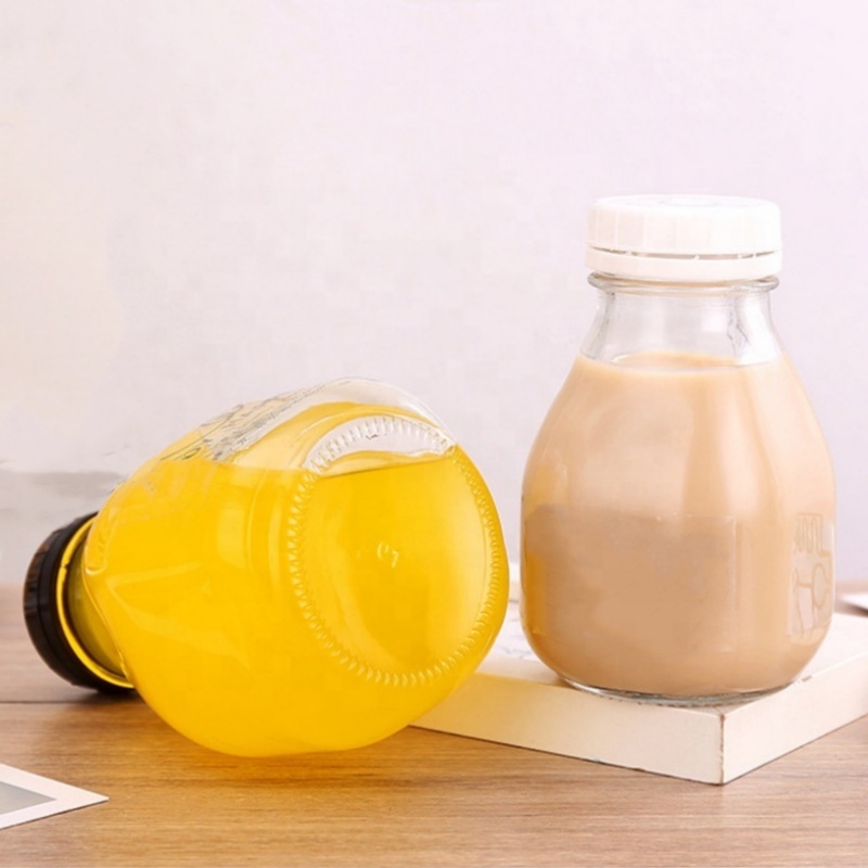 300ml and 500ml Square Cone Shape Milk Fruit Juice Glass Bottle With Plastic Screw Cap and Customized Logo Printing