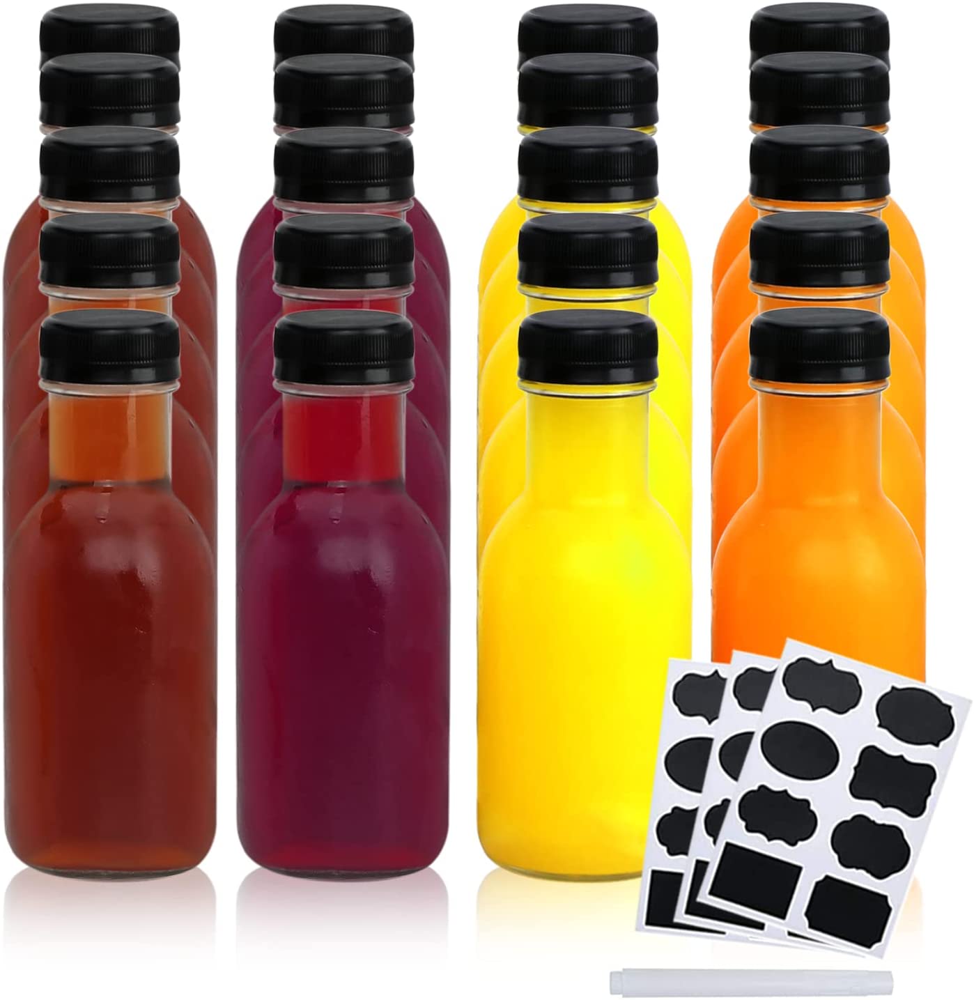 Set of Reusable 8oz Clear Round Flint Glass Bottles Stout Jars Black Plastic Caps Lid Wine Liquor Water Vodka Rum Box Packed
