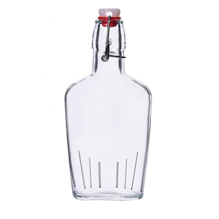 Swing Top Glass Flask 250ml 500ml Clear Glass Hip Whiskey Flask Pocket Drinking Bottles With Airtight Stopper
