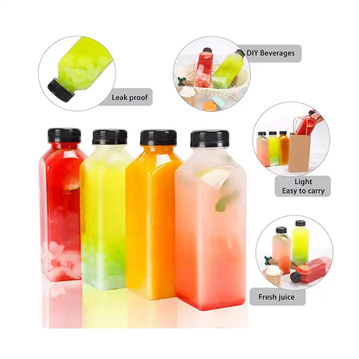 Small Glass Shots 2oz 60ml French Square Glass Juice Bottle With Plastic Screw Lid for Cold Pressed Juice Flavor Testing