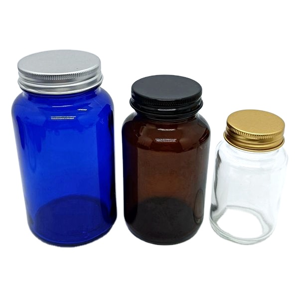 Wholesale 150ml 200ml Wide Mouth Amber Glass Bottle for Pharmaceutical Use Glossy Blue Screw Cap Hot Sale Capsule Jar Low Price