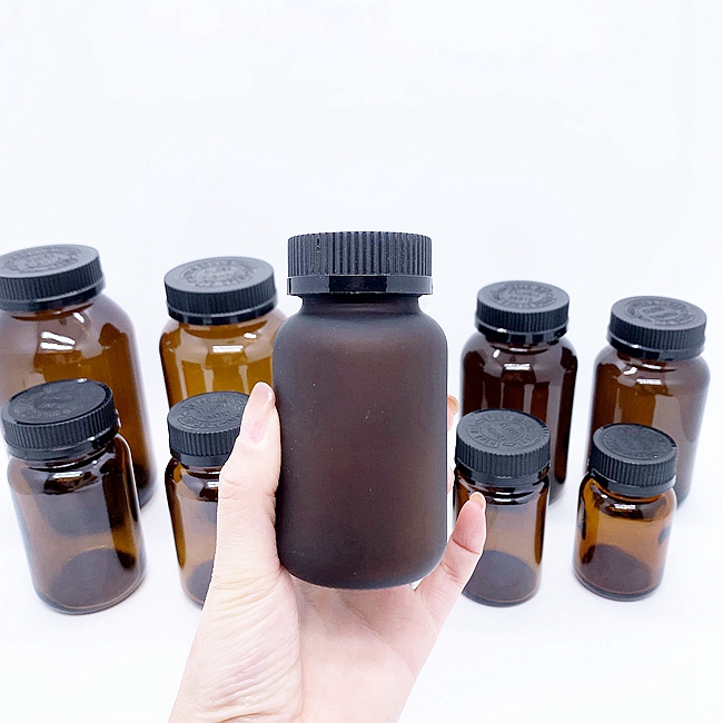 Wholesale 300ml Amber Capsule Glass Jar With Child-Proof Lid 100ml Medicine Containers for Pills Vitamins Food Supplements Drugs
