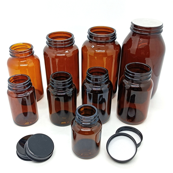 Empty Pharmaceutical 100cc 200cc 500cc Wide Mouth Amber Glass Bottles for Capsule Pill Tablet