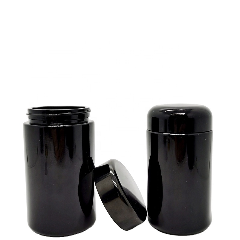 Dark UV Violet Glass Jar 100ml 200ml 250ml 300ml 500ml Smell Proof Powder Jars for Gummy Dried Flowers Supplement Jar