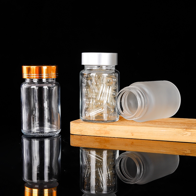 Cheap Price 60cc 100cc 200cc clear Frosted Glass Pill Supplement Capsule Bottle With Aluminum Lid Safety Seal