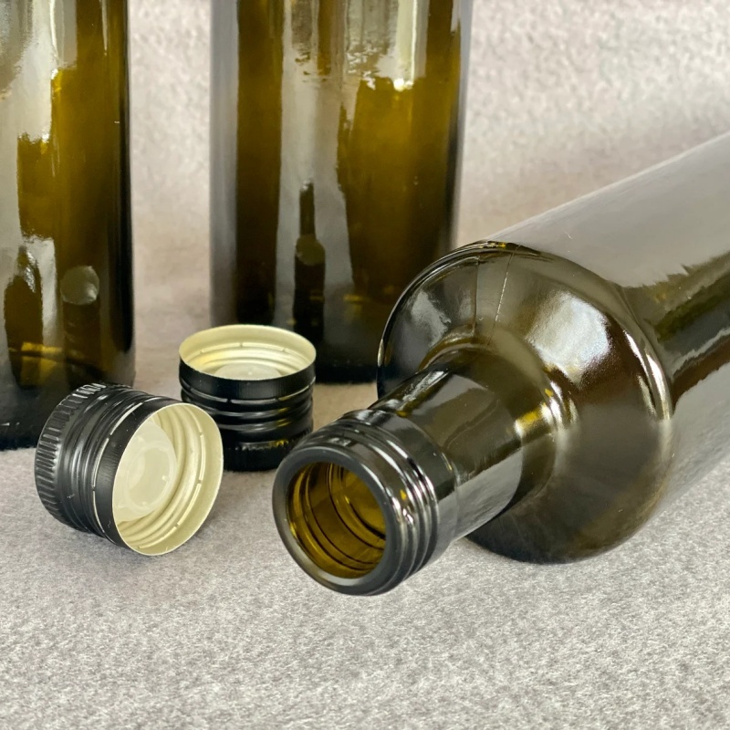 Factory Produced Luxury Dark Amber Round Empty Cooking Olive Oil Glass Bottle with Lid
