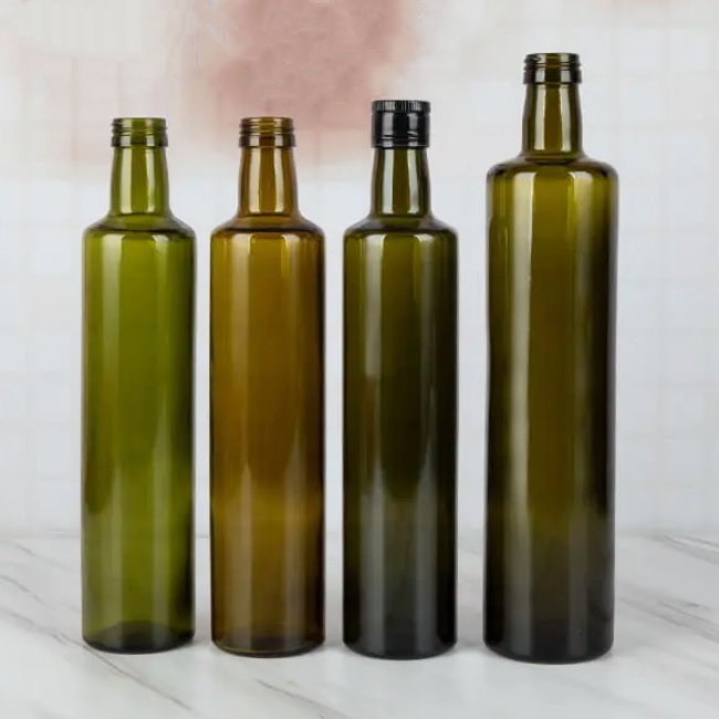 Food Grade Empty Stocked Olive Oil Dark Green Bottle Dorica  Thread Finish Spp Glass Bottle
