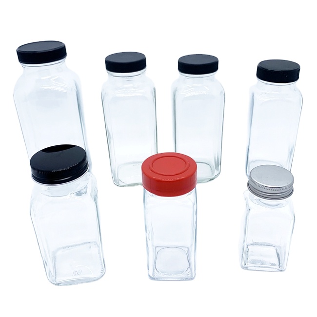 4oz 120ml Empty Square Kitchen Spice Storage Container Glass Pepper Jar With Metal Shaker Lids for Food Hot Stamping Use