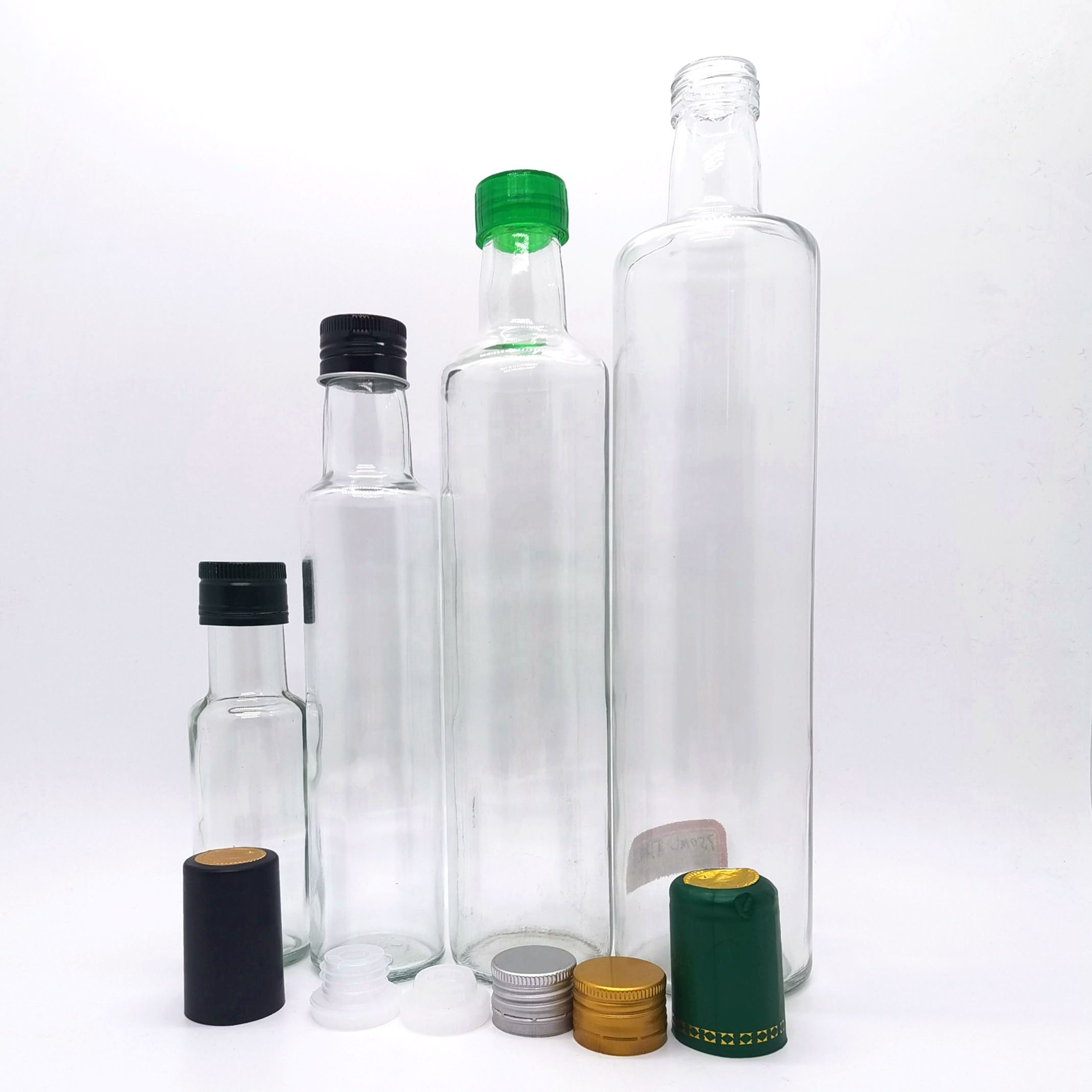 Popular Custom 250ml 500ml 750ml Dark Green Glass Cooking Olive Oil Empty Bottles with Seal Plastic Lids