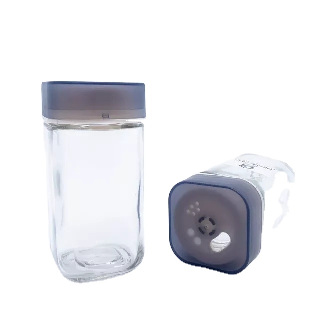 3oz 4oz 6oz Curry Powder Pepper Seasoning Square Glass Spice Bottle for Pepper Salt Sugar Glass Shaker W/Switchable Plastic Lid