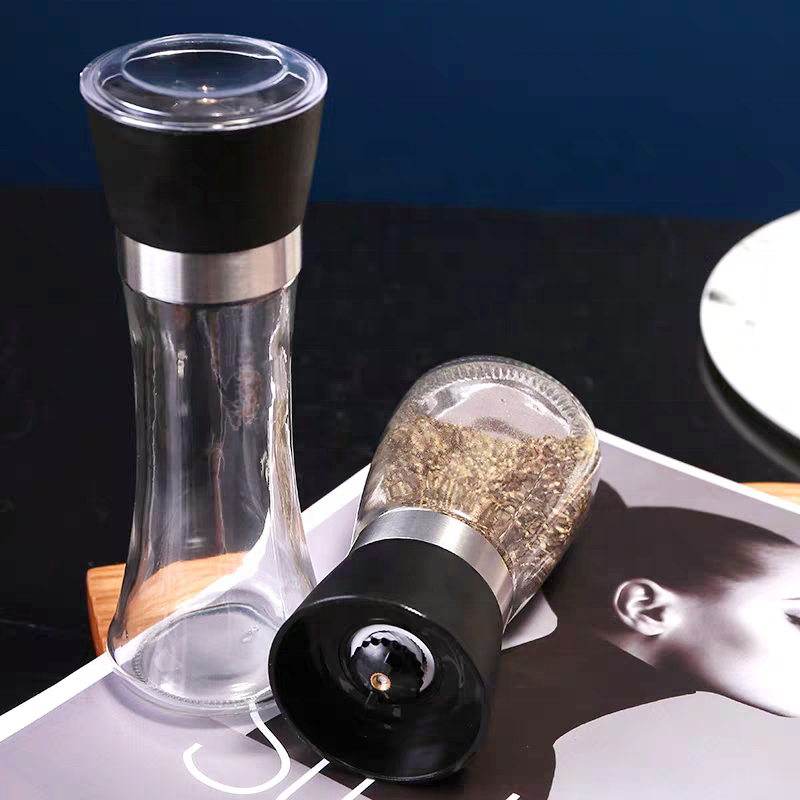 150ml 180ml Glass Bottle Salt and Pepper Mill Ceramic Spice Grinder for Black Pepper and Sea Salt with Stainless Steel
