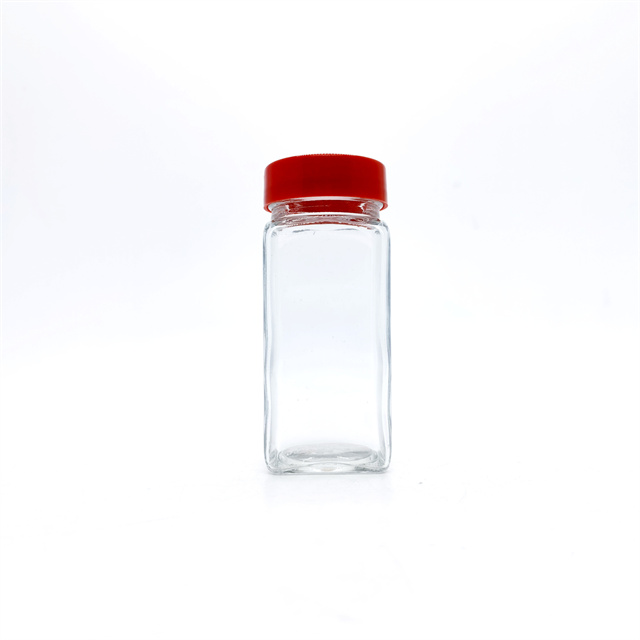 12-pack Classic Design 120ml Square Clear Glass Spice Jar With Shaker Top and Red Cap