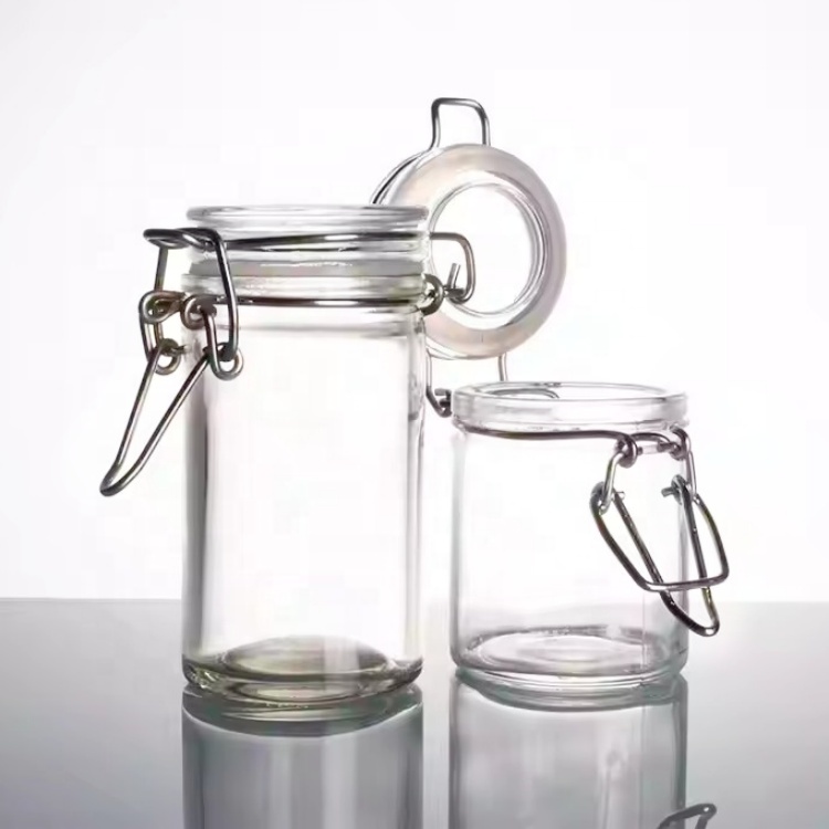 Wholesale 50ml 75ml 100ml 4oz Kitchen Small Glass Storage Jars  Sealed Bottle Container Honey Glass Jar with Locked Glass Lid