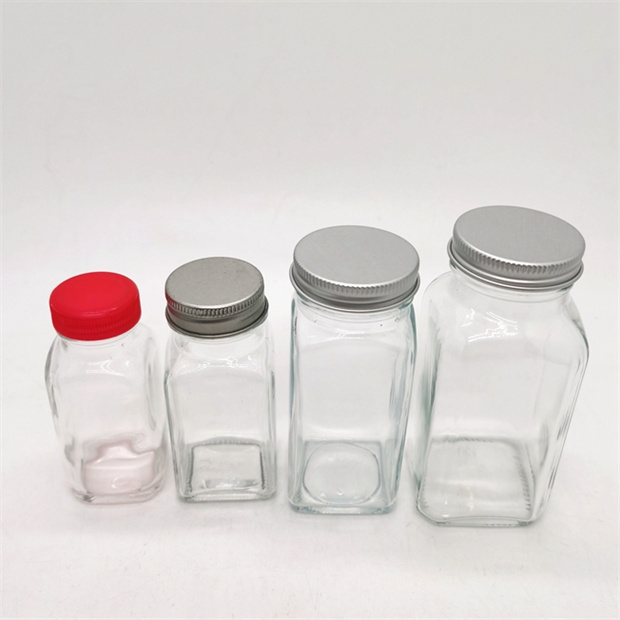 24 Pcs Glass Spice Jars With Spice Labels 4oz Empty Square Spice Bottles With Shaker Lids and Airtight Metal Caps