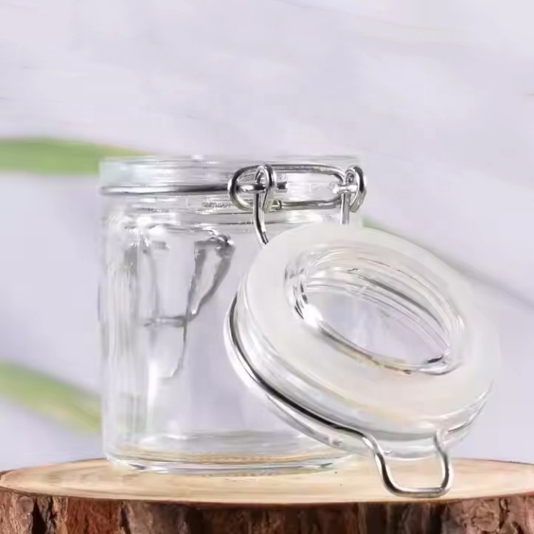 Small Kitchen 1.6oz 50ml Airtight Glass Food Spice Jars 50ml Recycled Round Storage Bottles Pickles Jar with Clip Lids