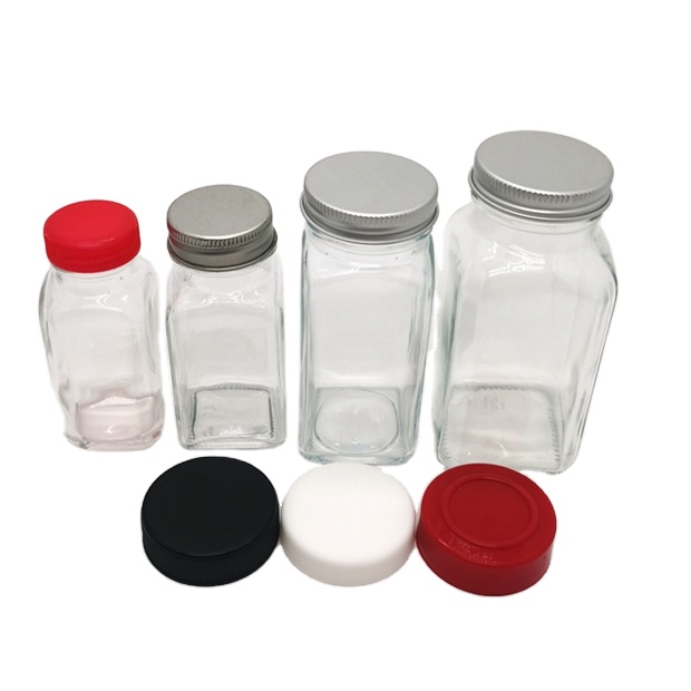 2 oz 4 oz 6 oz 8 oz Empty Square Glass Spice Jars Bottles Containers Unique Glass Spice Jar With Cap for Salt