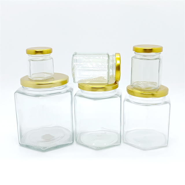 1.5oz 2oz 45ml 60ml Hexagonal Honey Storage Glass Spcie Jar With Metal Lids