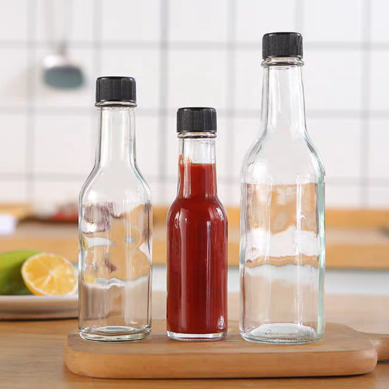 Empty Hot Sauce Soy Chili Sauce Glass Bottle Clear Packaging Bottle for Hot Tomatoes Sauce 250ml 8 oz Glass Woozy Bottles