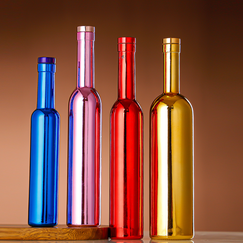 Factory Price Electroplate 375ml 500ml  750ml Pink Fruit Ginseng Iced Wine Bottles Vodka Glass Bottle for Liquor