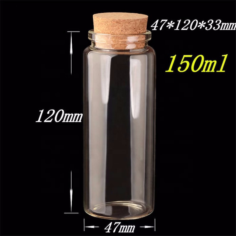 Cork Bottle 150ml Glass Vials Large test Tube With Cork Stopper 47mm Bottle Diameter