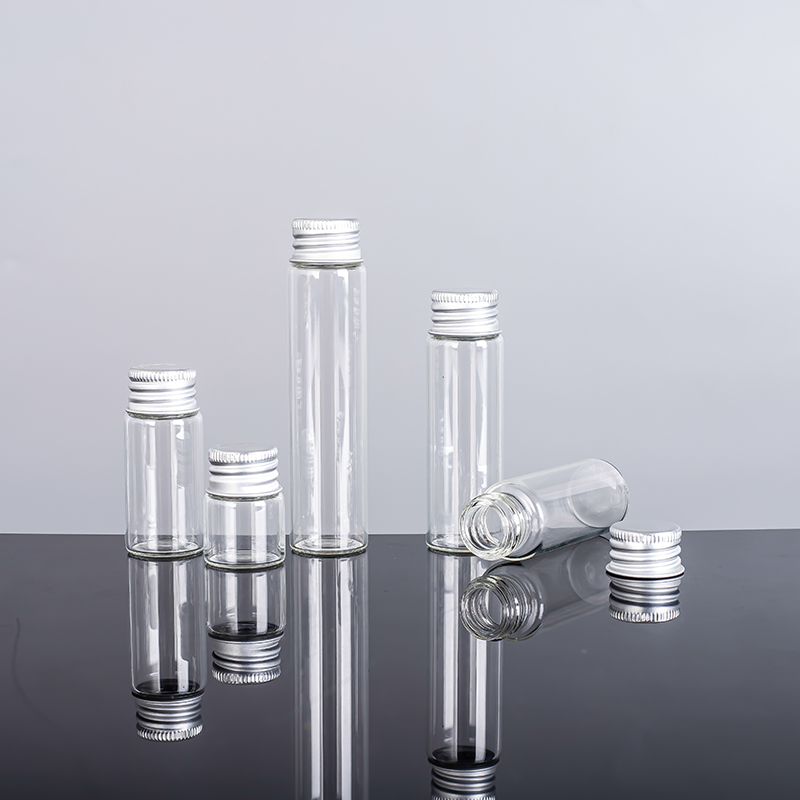 Free Sample Empty 15ml 25ml 40ml 50ml 60ml Flat Bottom Borosilicate Glass test Tube With Aluminum Screw Cap
