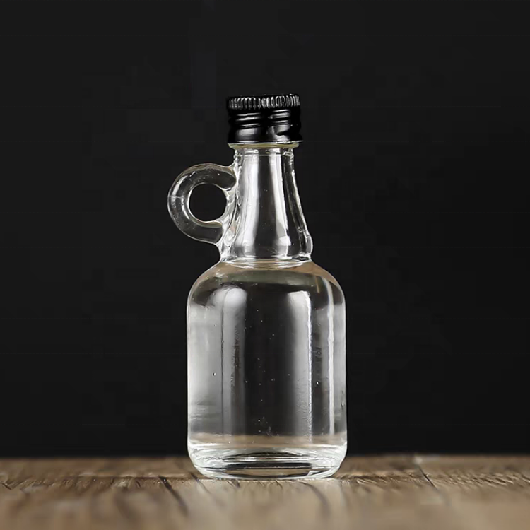 Wholesale Fancy 50ml 40ml Single Ear Handle Miniature Wine Whisky Vodka Spirit Glass Mini Liquor Bottle With Screw Lids