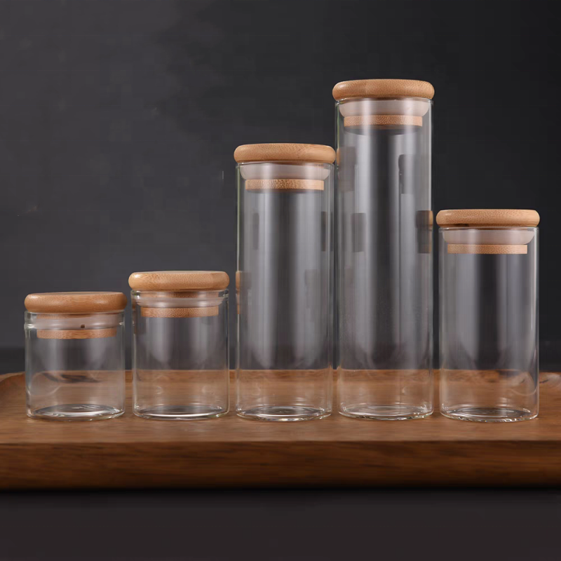 47Mm Round Straight Borosilicate Glass Jar Free Sample Food Storage Jar With Bamboo Lid Kitchen Dried Fruit Storage Jar