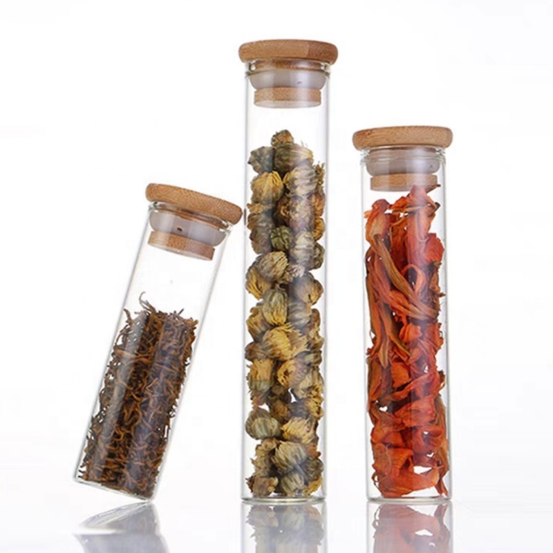 30 Mm Mini High Borosilicate Glass Jar With Bamboo Lids Small Capacity Tea Glass Pot Cordyceps Sinensis Bottle