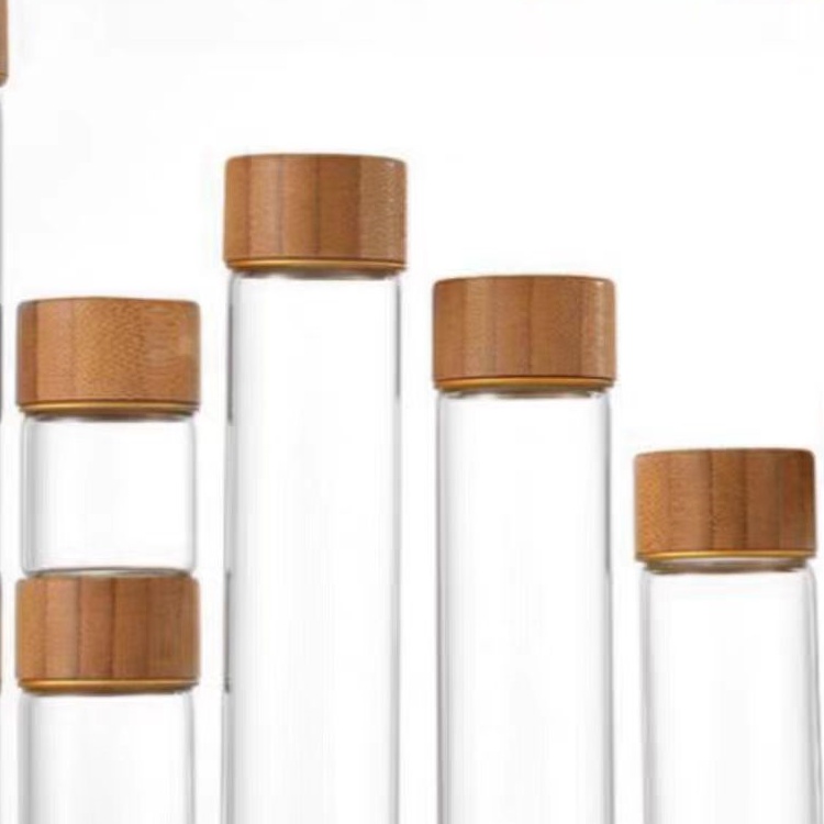 Wholesale Recyclable 30mm Diameter Flat Bottom Borosilicate Glass test Tube Sample Bottle With Bamboo Wooden Screw Lid